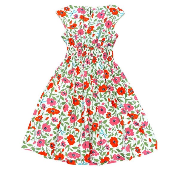 kate spade Garden blooms Blaire dress, Cream Floral Smocked Waist Pockets Cotton - Picture 6 of 7